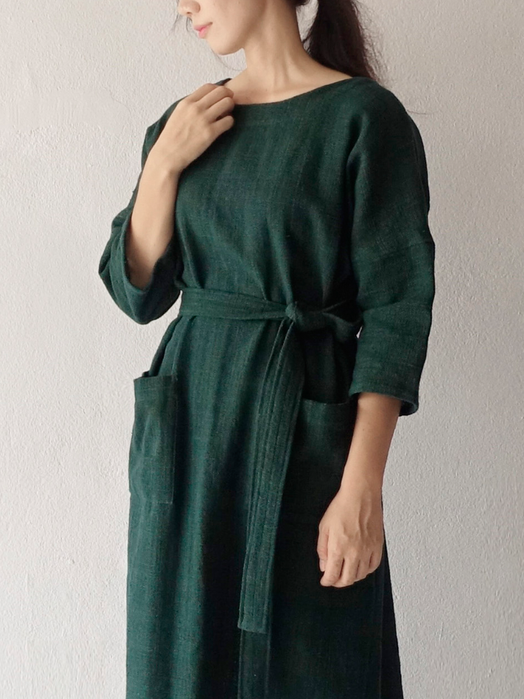 Hand-woven Dress_Deep Green